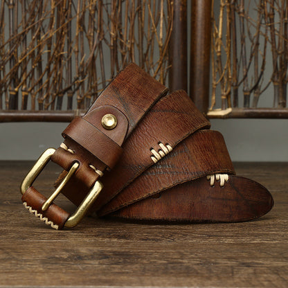 Handmade retro first layer cowhide leather belt