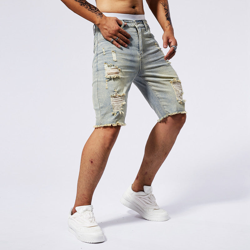 Slim fit denim ripped leisure shorts