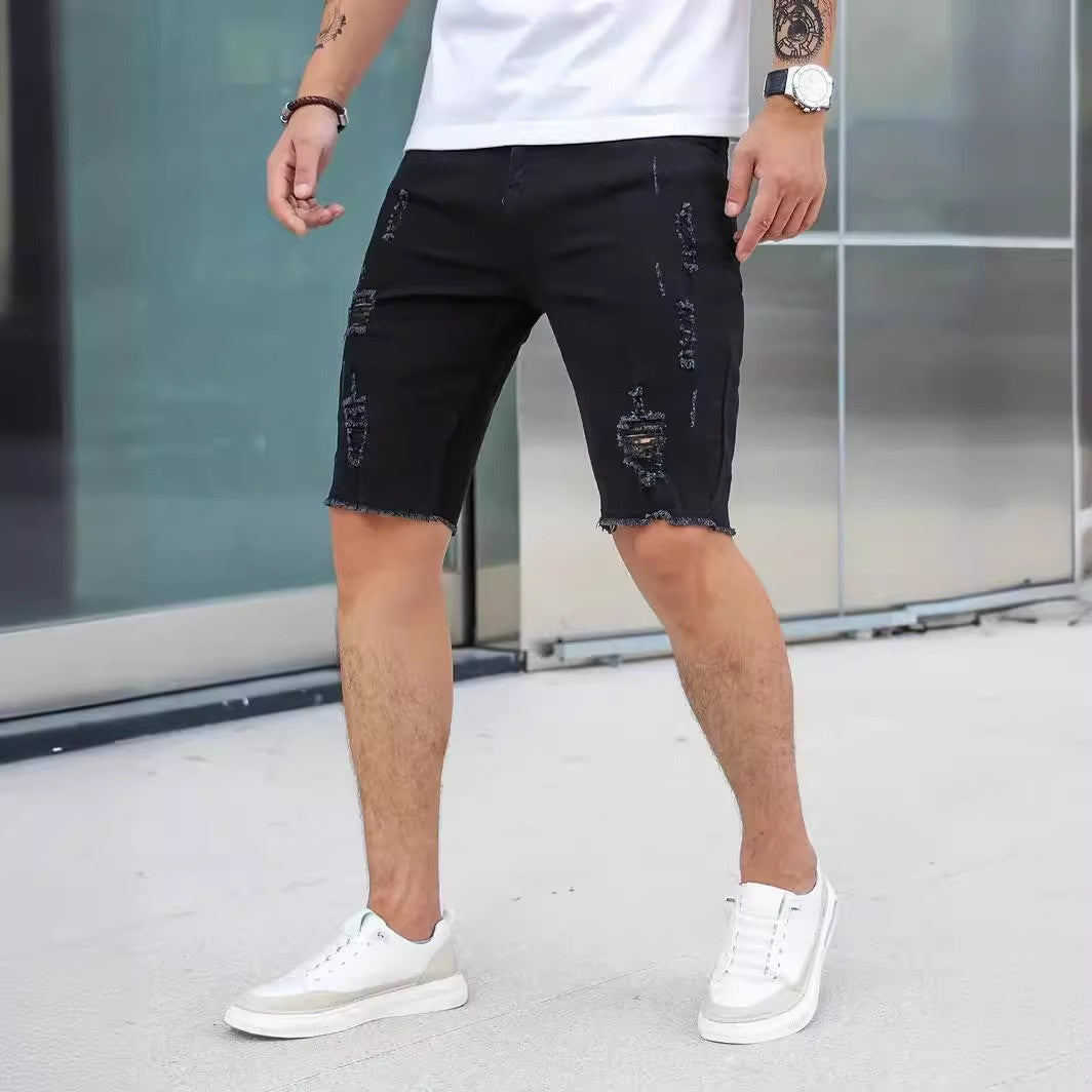 Slim fit denim ripped leisure shorts