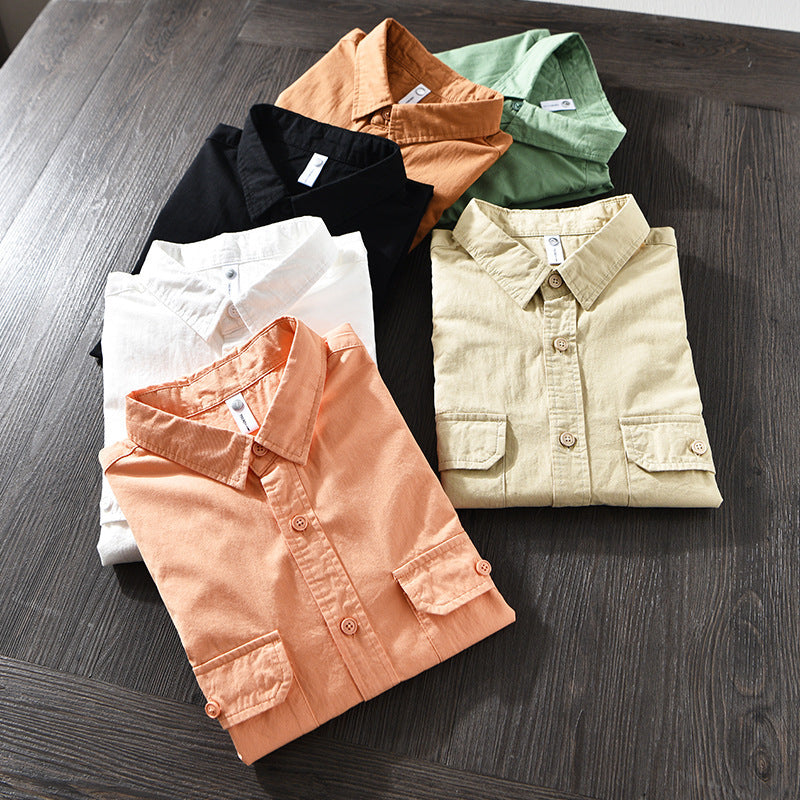 Simple and casual cotton double pocket shirt