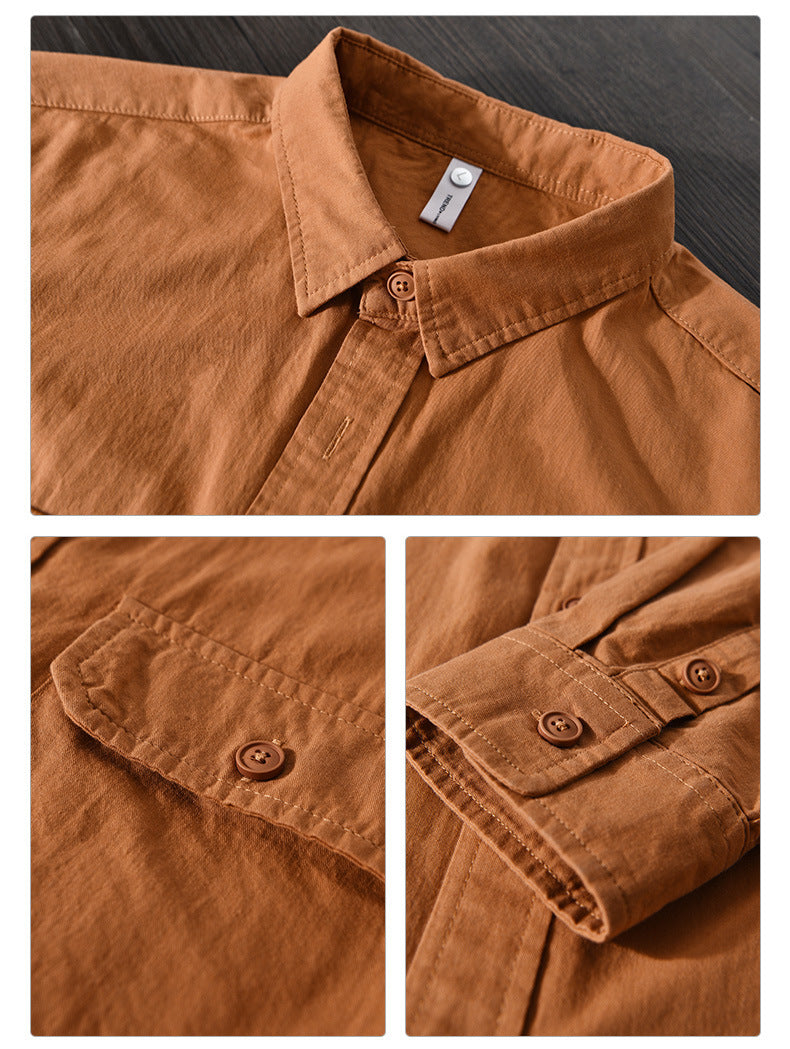 Simple and casual cotton double pocket shirt