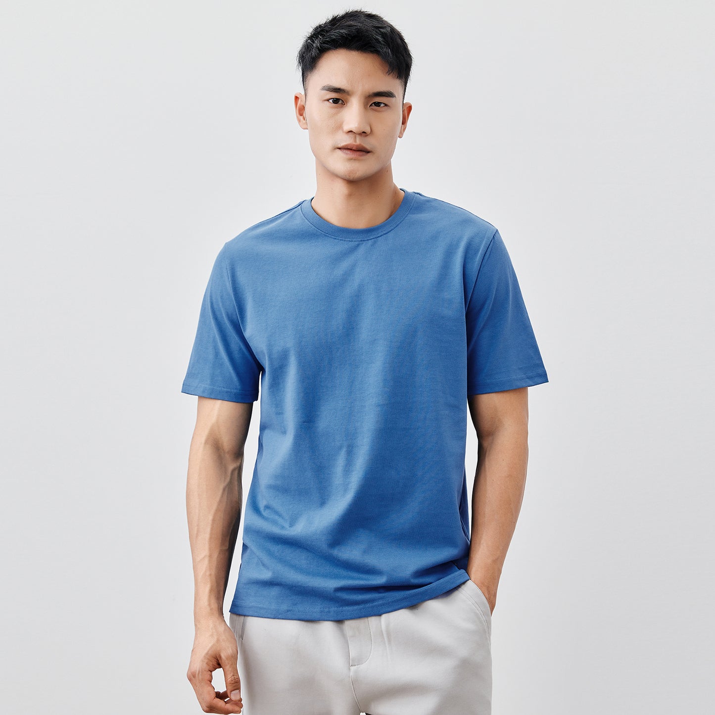 Solid Color Heavy Cotton Crew Neck Short Sleeve T-Shirt