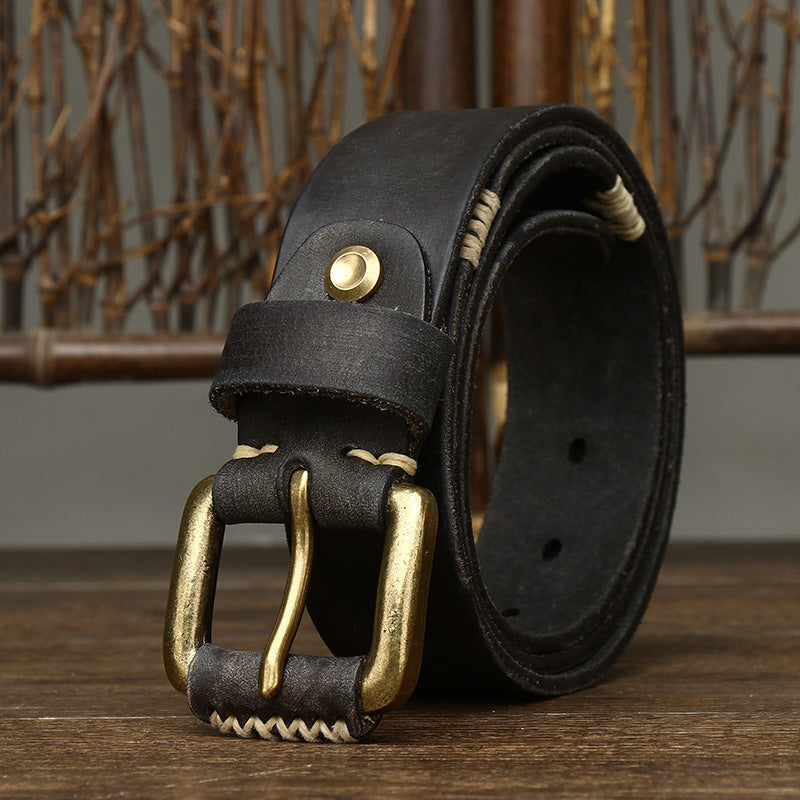 Handmade retro first layer cowhide leather belt