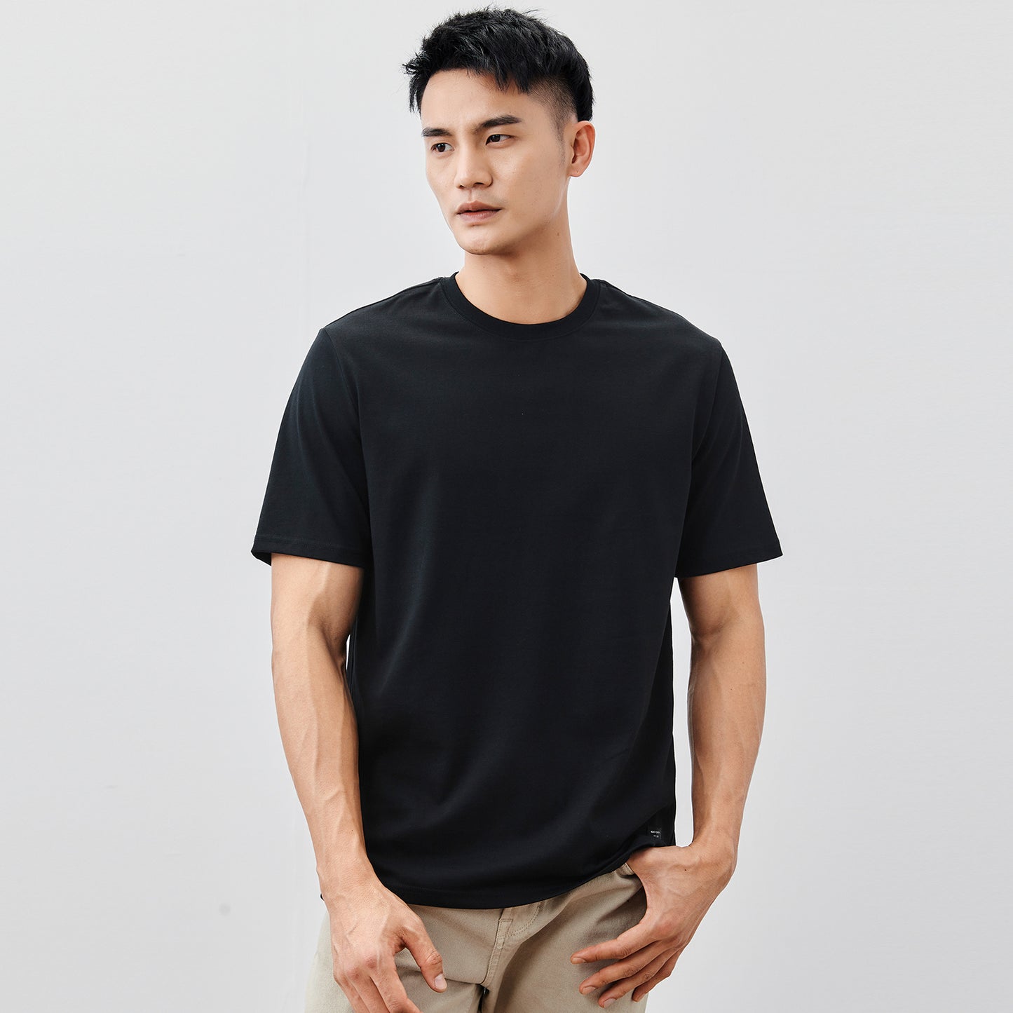 Solid Color Heavy Cotton Crew Neck Short Sleeve T-Shirt