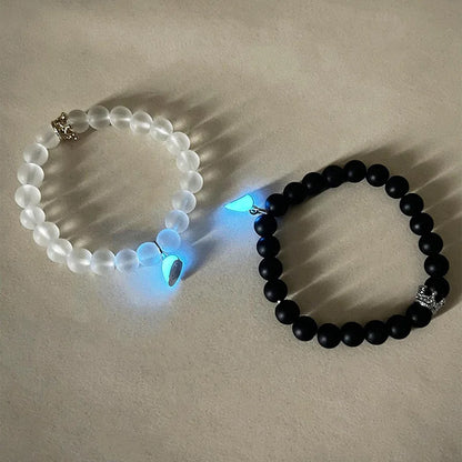 Luminous heart crown couple bracelet