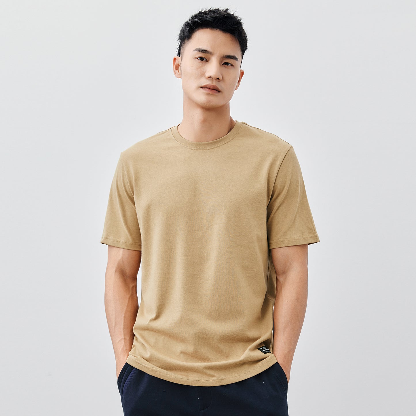 Solid Color Heavy Cotton Crew Neck Short Sleeve T-Shirt