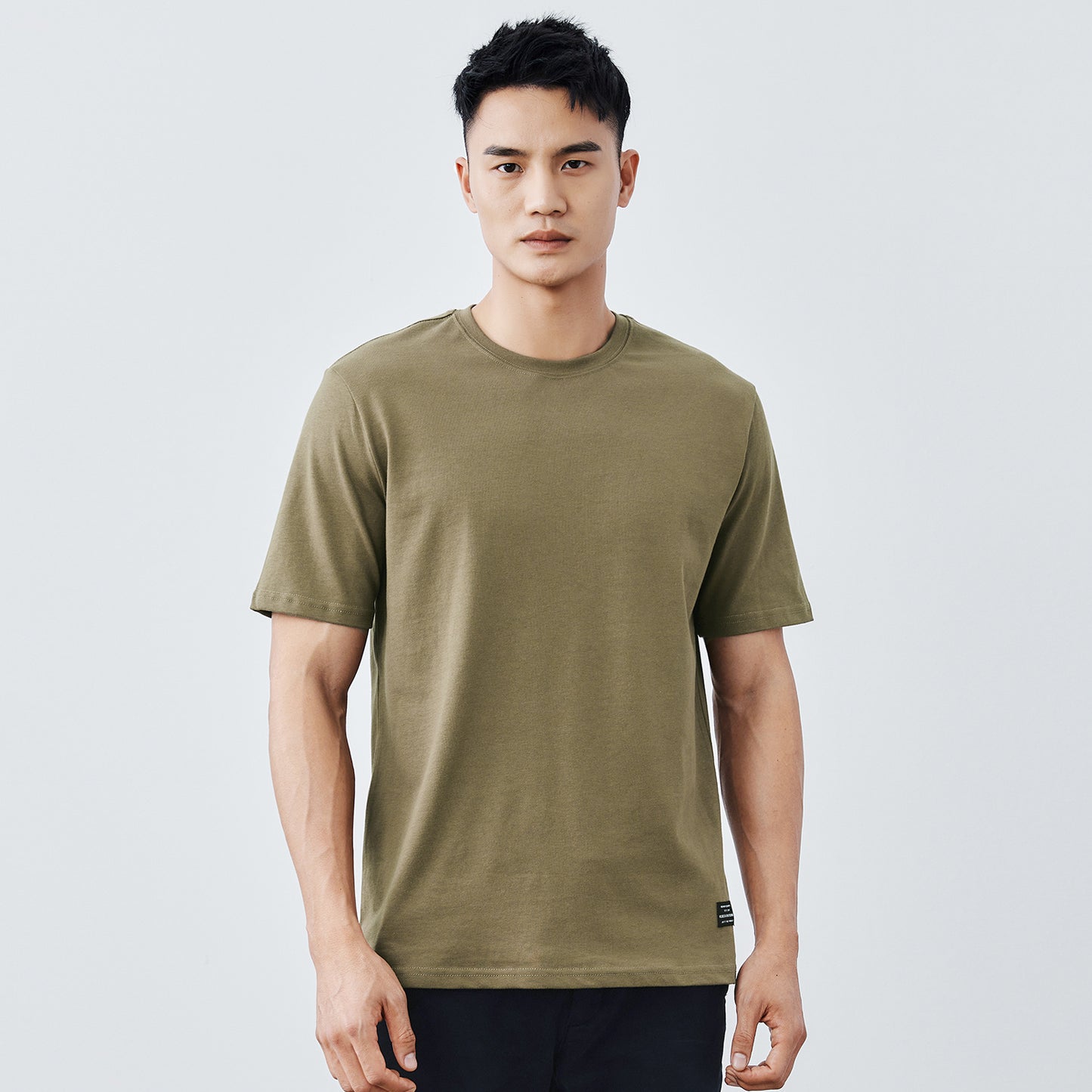 Solid Color Heavy Cotton Crew Neck Short Sleeve T-Shirt