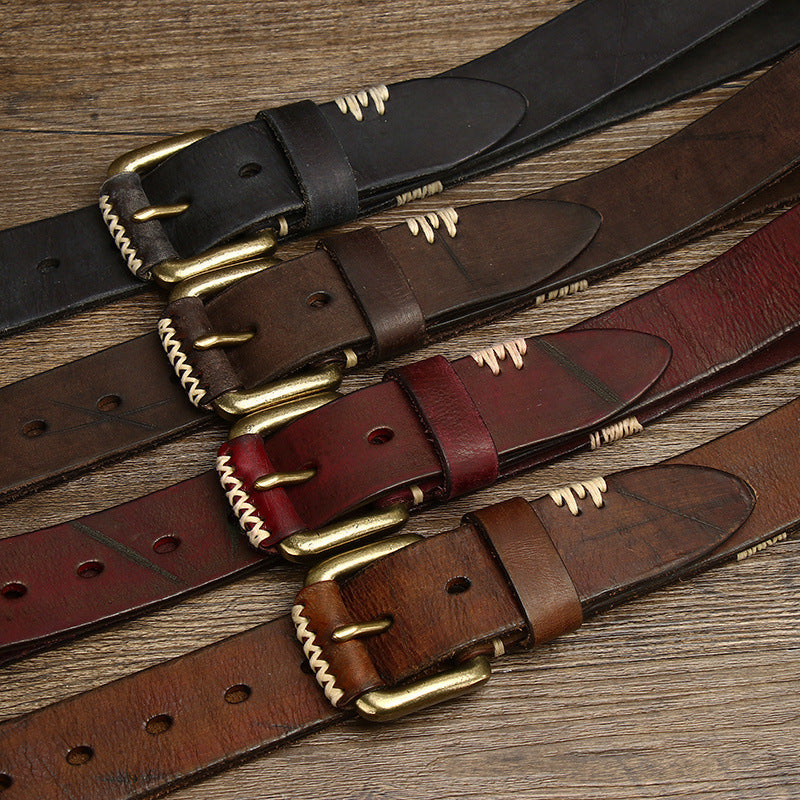 Handmade retro first layer cowhide leather belt