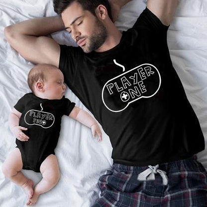 Father And Son Cotton T-shirt Console Game Short Sleeve T-shirt