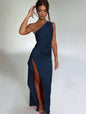 Elegant Solid Color One Shoulder Pleated Sexy Satin Dress