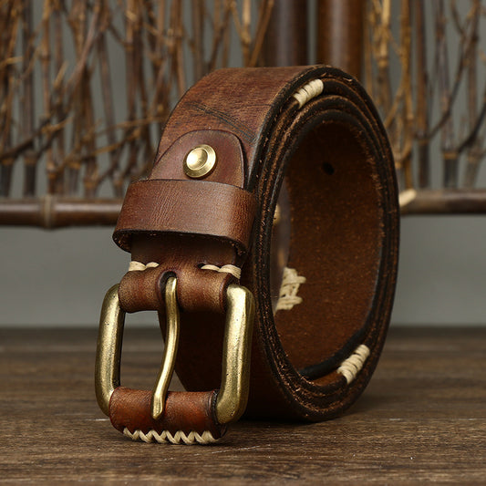 Handmade retro first layer cowhide leather belt