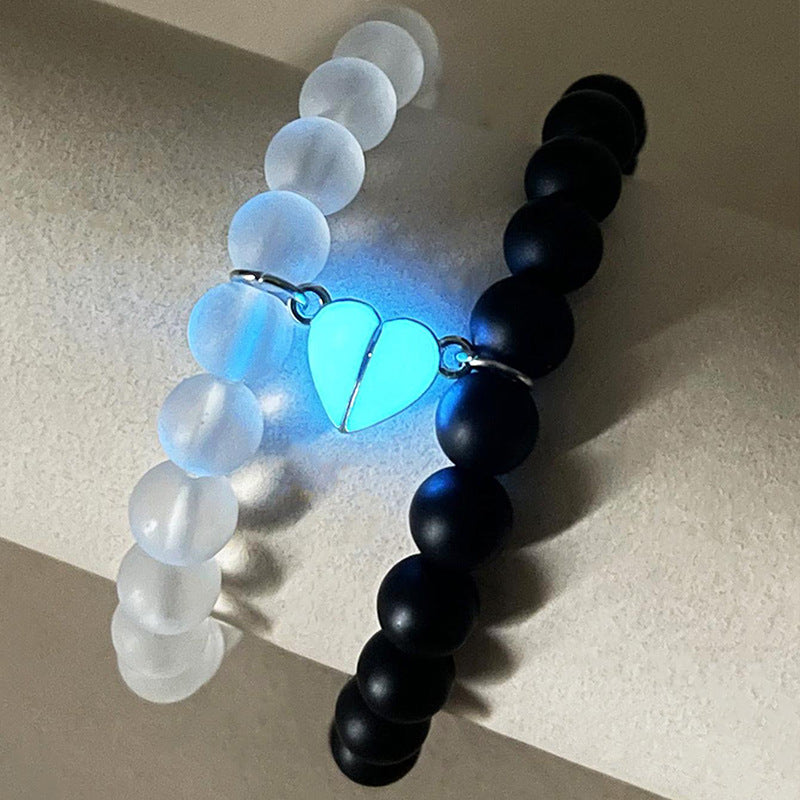 Luminous heart crown couple bracelet