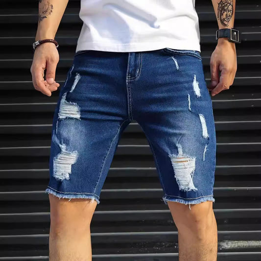 Slim fit denim ripped leisure shorts