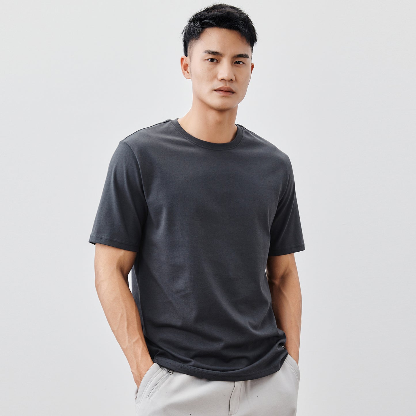 Solid Color Heavy Cotton Crew Neck Short Sleeve T-Shirt