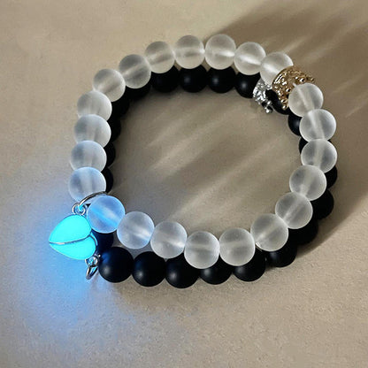 Luminous heart crown couple bracelet