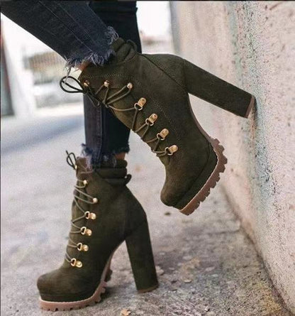 High Heels Round Toe Boots