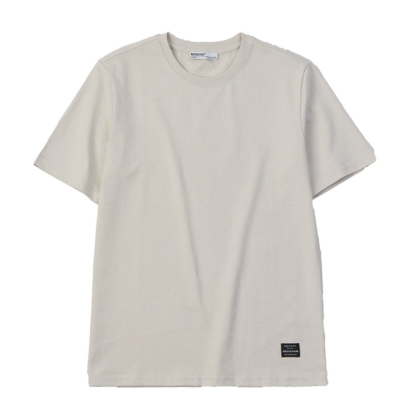 Solid Color Heavy Cotton Crew Neck Short Sleeve T-Shirt