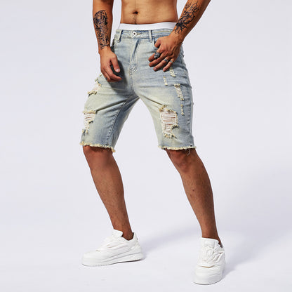 Slim fit denim ripped leisure shorts