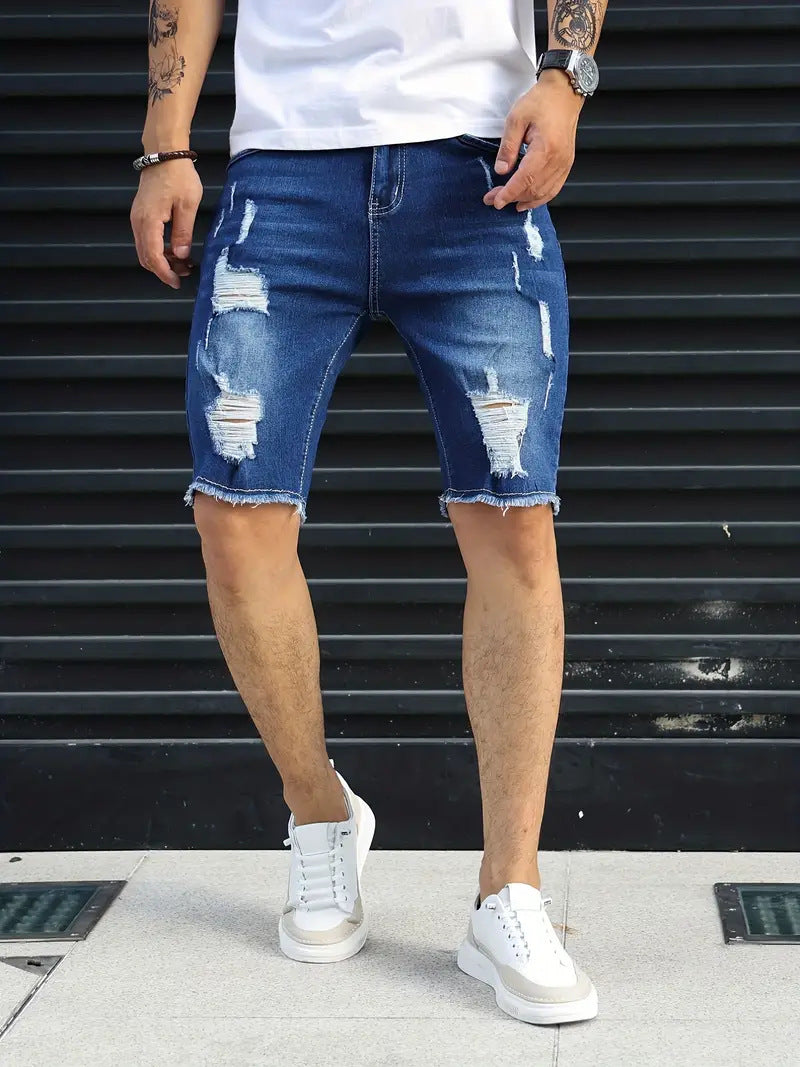 Slim fit denim ripped leisure shorts